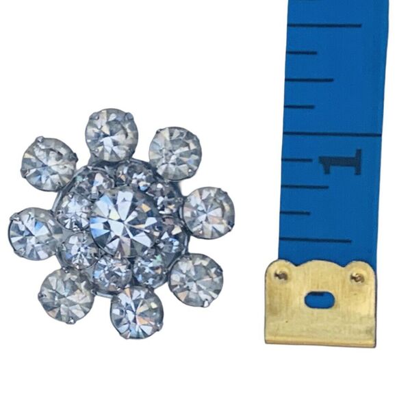 Vintage Silver Tone Flower Brooch Pin 1" Layered Snowflake Icy Rhinestone - Picture 3 of 7